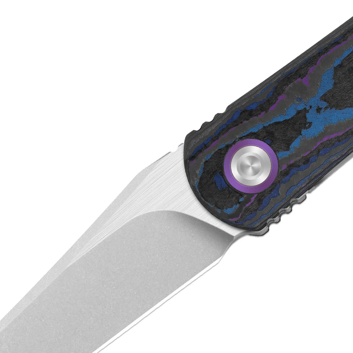 Kizer ZX-3499.3A2 Feist 3 (CPM S90V, Clip Point, Stonewashed & Flat Brushed, Titanium & Camo Carbon Damtanium, Frame Lock) Pocket Knife