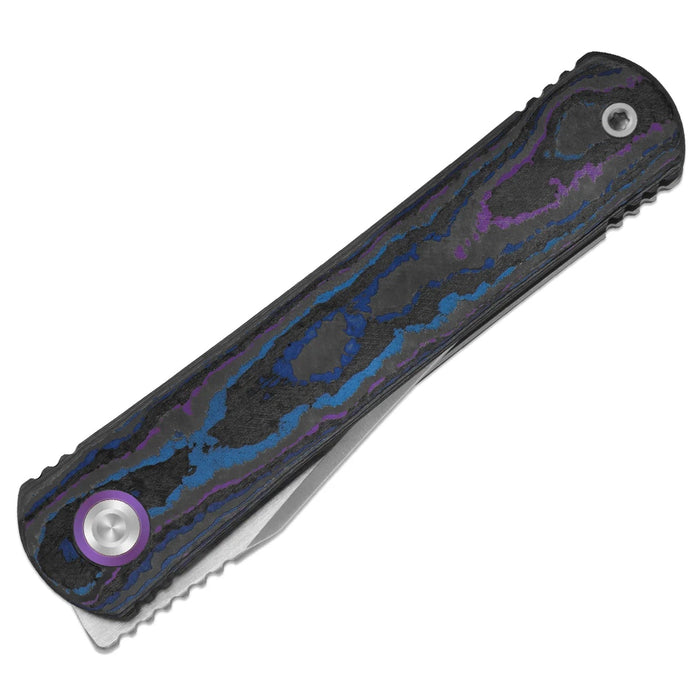 Kizer ZX-3499.3A2 Feist 3 (CPM S90V, Clip Point, Stonewashed & Flat Brushed, Titanium & Camo Carbon Damtanium, Frame Lock) Pocket Knife