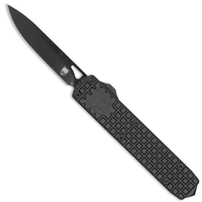 CobraTec CTSBM Black Mamba Small (D2, Drop Point, Black Titanium Coated, Black Aluminum, OTF) Automatic Pocket Knife