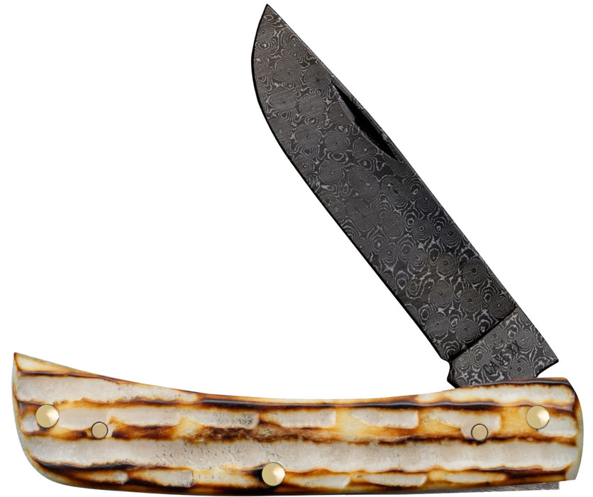 Case XX 27235 Sod Buster Jr (Burnt Natural Bone, Deep Canyon Jig, Damascus) Pocket Knife