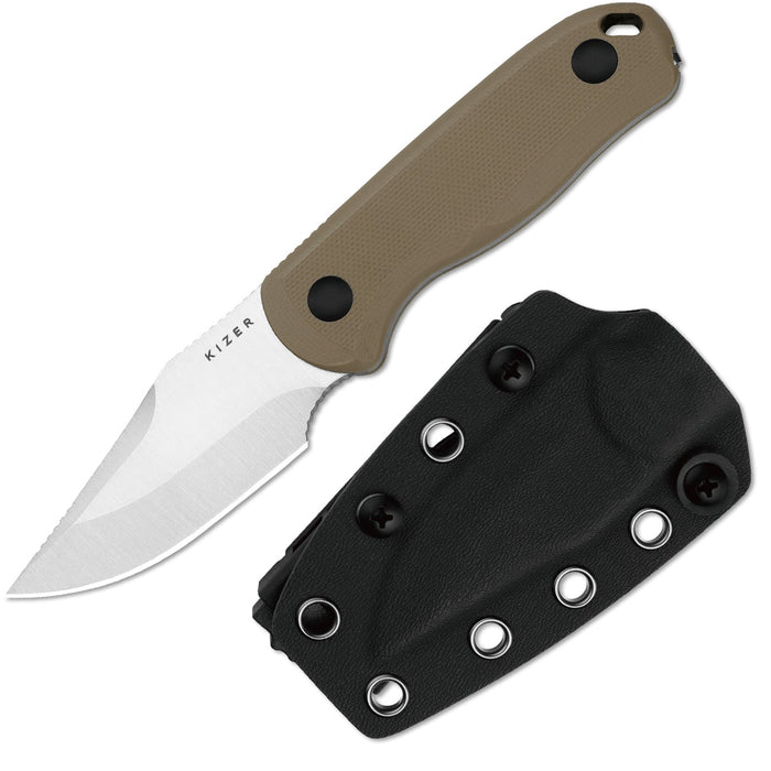 Kizer 1092A2 Drop Bear Fix (AEB-L, Clip Point, Satin, G10) Fixed Blade Knife