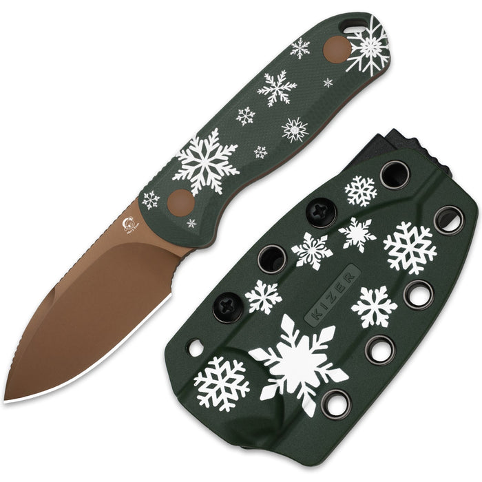 Kizer 1094MC1 Drop Bear Fix (D2, Drop Point, PVD, G10) Limited Christmas Edition Fixed Blade Knife With FREE Kizer Pac-Bar