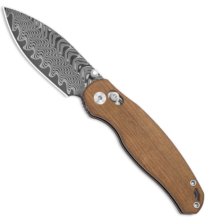 Kizer V3781CDA3 Phoca CD (Damascus, Drop Point, Acid Washed, Wood, Clutch Lock) Pocket Knife