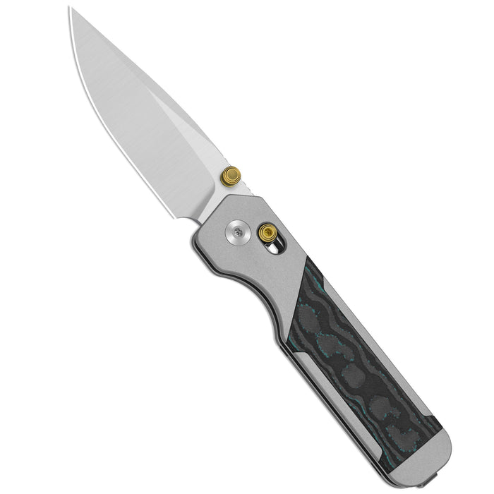 Kizer Ki3634.31CDA2 Militaw 315 (Elmax, Drop Point, Satin, Aluminum & Shipwreck CamoCarbon, Clutch Lock) Pocket Knife