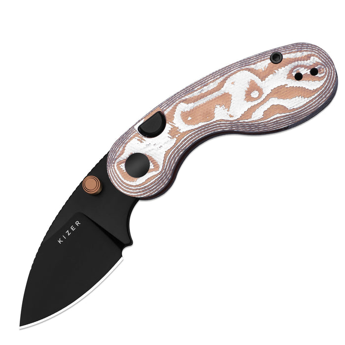 Kizer V2742A12 Microbe (14C28N, Drop Point, Black PVD, Glass Fiber, Button Liner Lock) Pocket Knife