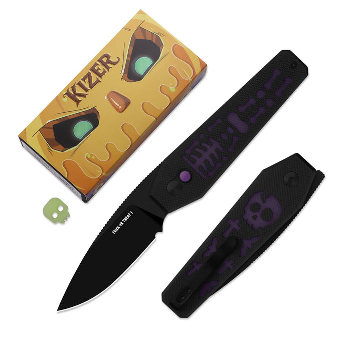 Kizer V3692HW2 Tomb (Nitro-V, Drop Point, Black PVD Coating, G10 & GID G10, Button Lock) Folding Pocket Knife