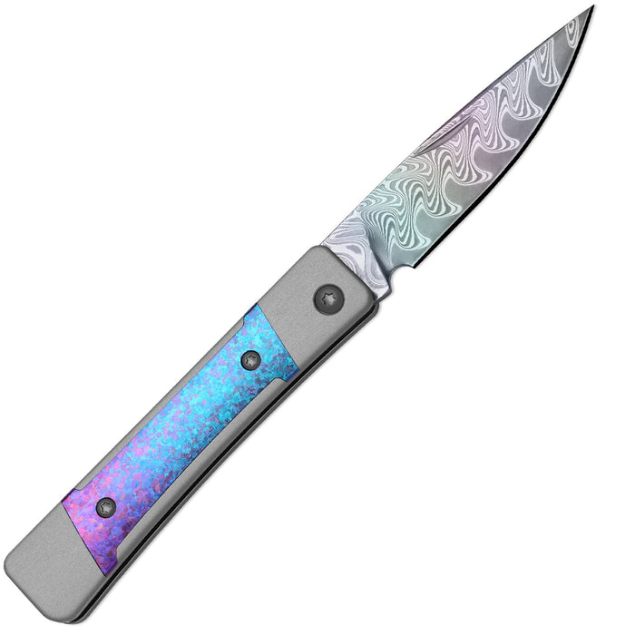 Kizer Ki2670A4 Little Grand (Rainbow Damascus, Drop Point, Acid-Washed, Aluminum/Titanium) Slip Joint Pocket Knife