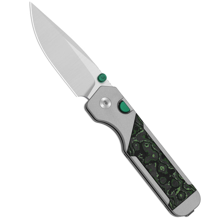 Kizer Ki3634.31BDA2 Militaw 315 (M390, Drop Point, Satin, Aluminum & FatCarbon Jungle Wear, Button Liner Lock) Folding Pocket Knife