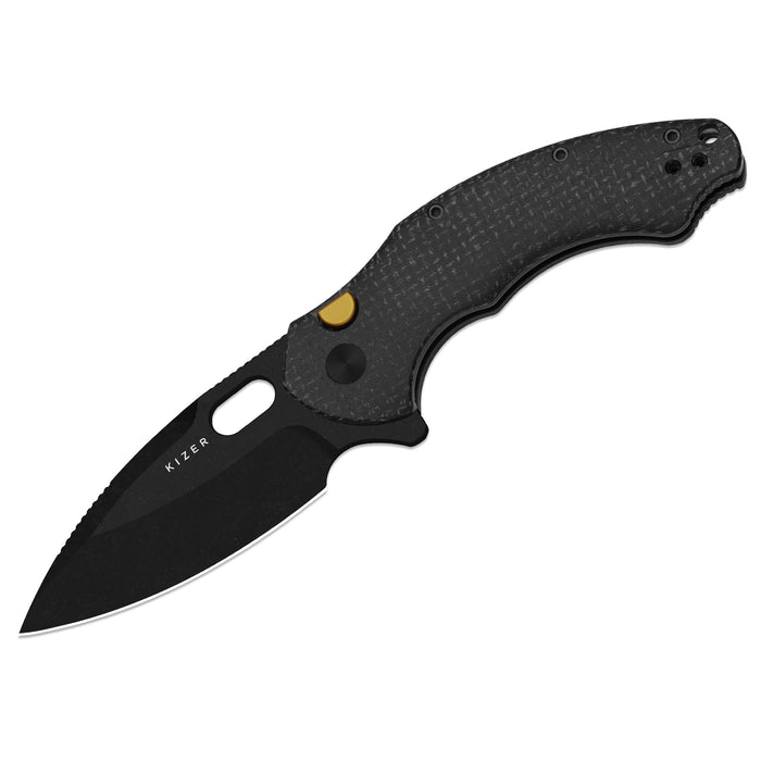 Kizer V4477BDA2 Roach XL (14C28N, Drop Point, Black PVD, Stonewashed, Micarta, Button Liner Lock) Pocket Knife