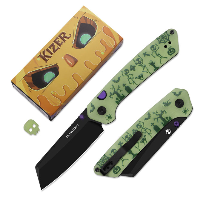 Kizer V3693BSHW1 Madrac (14C28N, Sheepsfoot, Black PVD Coating, GID G10, Button Liner Lock) Folding Pocket Knife