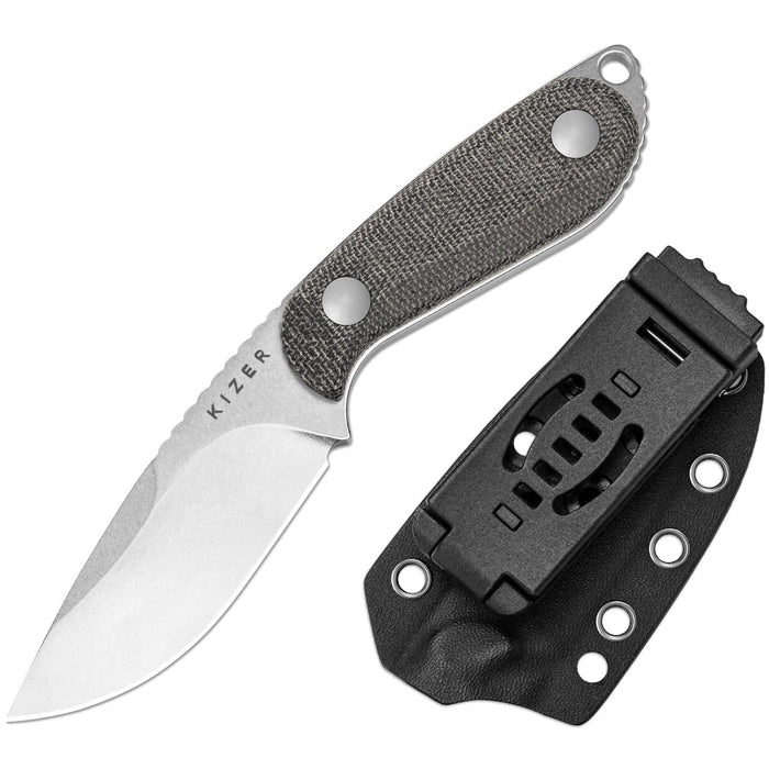 Kizer 1081A8 Buddy (14C28N, Drop Point, Satin, Micarta) Fixed Blade Knife