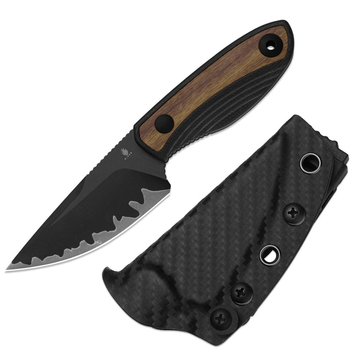Kizer 1134A1 Finch (3-Layer Composite Steel, Drop Point, Acid-Washed, Black G10 & Mkuruti Wood) Fixed Blade Knife