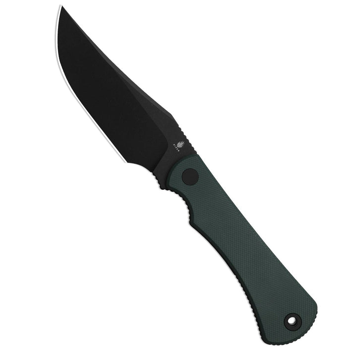 Kizer 1117A2 Field Guide (AEB-L, Black PVD Coating & Stonewashed, Trailing Point, Norplex UltreX G10, Green) Fixed Blade Knife
