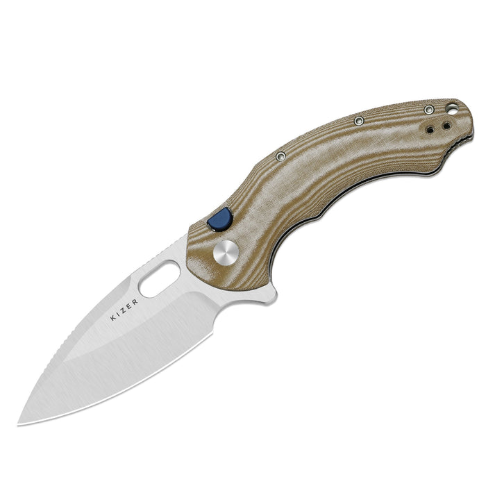 Kizer V4477BDA1 Roach XL (14C28N, Drop Point, Satin, Norplex UltreX Micarta, Button Liner Lock) Pocket Knife