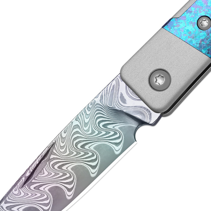 Kizer Ki2670A4 Little Grand (Rainbow Damascus, Drop Point, Acid-Washed, Aluminum/Titanium) Slip Joint Pocket Knife