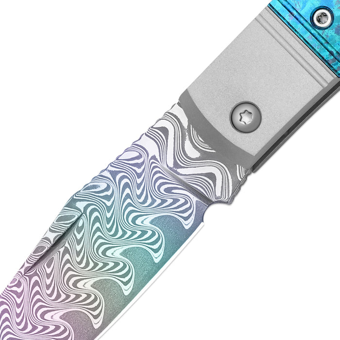 Kizer Ki3761A4 Trestle (Rainbow Damascus, Acid-Washed, Clip Point, Aluminum/Titanium) Slip Joint Pocket Knife