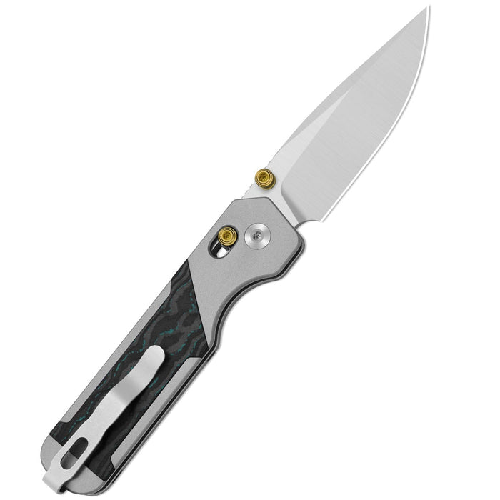 Kizer Ki3634.31CDA2 Militaw 315 (Elmax, Drop Point, Satin, Aluminum & Shipwreck CamoCarbon, Clutch Lock) Pocket Knife