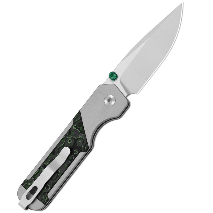 Kizer Ki3634.31BDA2 Militaw 315 (M390, Drop Point, Satin, Aluminum & FatCarbon Jungle Wear, Button Liner Lock) Folding Pocket Knife
