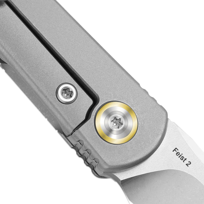 Kizer ZX-3499.2A1 Feist 2x Series (M390, Stonewashed, Titanium, Reverse Tanto) Pocket Knife