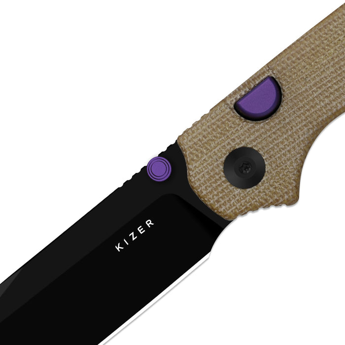 Kizer V3789BDA1 Pokiman BLL (AEB-L, Drop Point, Black PVD Coating, Micarta, Button Liner Lock) Folding Pocket Knife