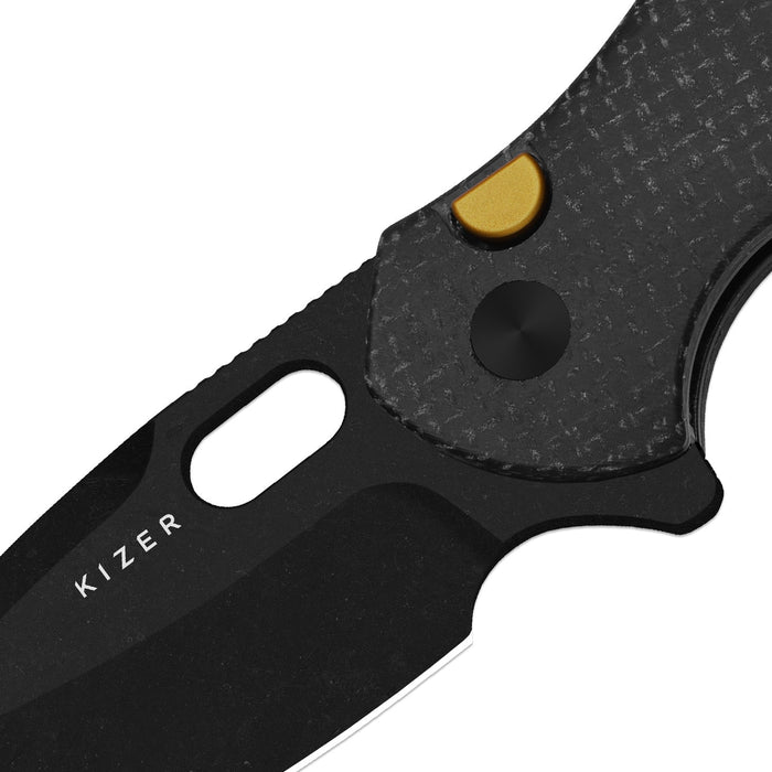 Kizer V4477BDA2 Roach XL (14C28N, Drop Point, Black PVD, Stonewashed, Micarta, Button Liner Lock) Pocket Knife
