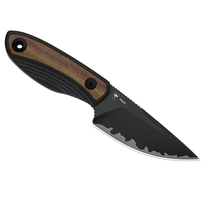 Kizer 1134A1 Finch (3-Layer Composite Steel, Drop Point, Acid-Washed, Black G10 & Mkuruti Wood) Fixed Blade Knife