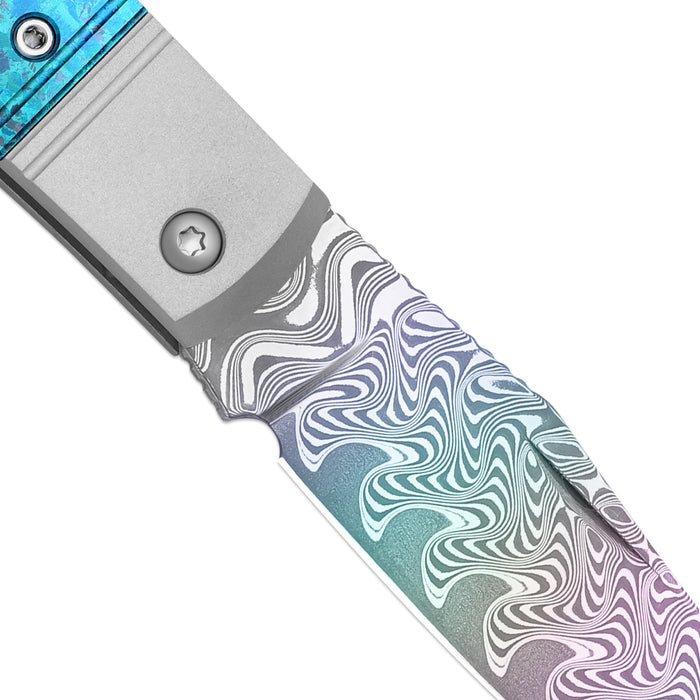 Kizer Ki3761A4 Trestle (Rainbow Damascus, Acid-Washed, Clip Point, Aluminum/Titanium) Slip Joint Pocket Knife