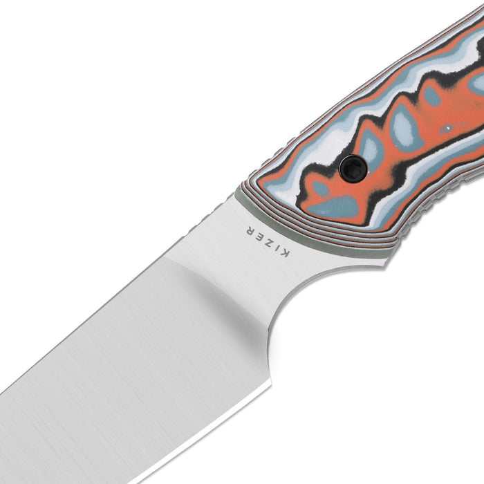 Kizer 1131A2 Whip Tail (AEB-L, Sheepsfoot, Satin, Vortex Pattern Micarta & G10) Fixed Blade Knife