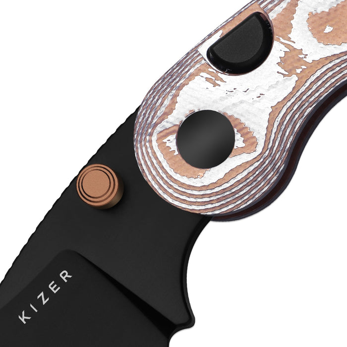 Kizer V2742A12 Microbe (14C28N, Drop Point, Black PVD, Glass Fiber, Button Liner Lock) Pocket Knife