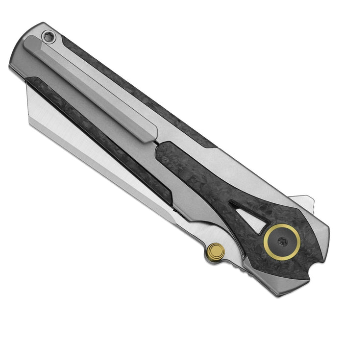 Kizer Ki3795A2 Staff (S45VN, Reverse Tanto, Satin, Titanium & Carbon Fiber, Frame Lock) Folding Pocket Knife