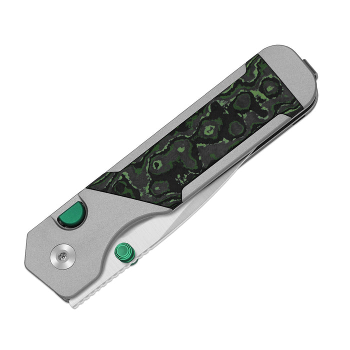 Kizer Ki3634.31BDA2 Militaw 315 (M390, Drop Point, Satin, Aluminum & FatCarbon Jungle Wear, Button Liner Lock) Folding Pocket Knife