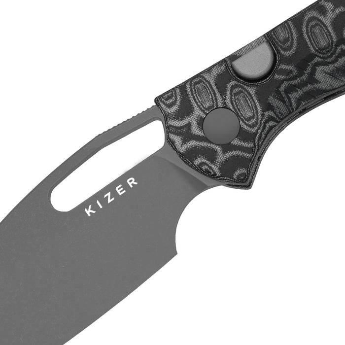Kizer V3697A2 Masu (14C28N, Drop Point, Gray PVD, Vortex Pattern Micarta, Button Liner Lock) Folding Pocket Knife