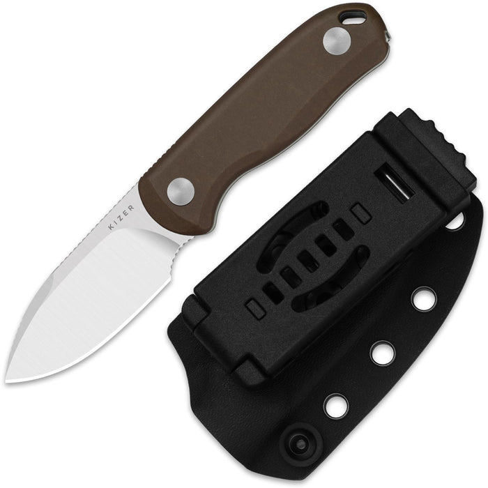 Kizer 1094A2 Drop Bear Fix (14C28N, Drop Point, Satin, Micarta) Fixed Blade Knife