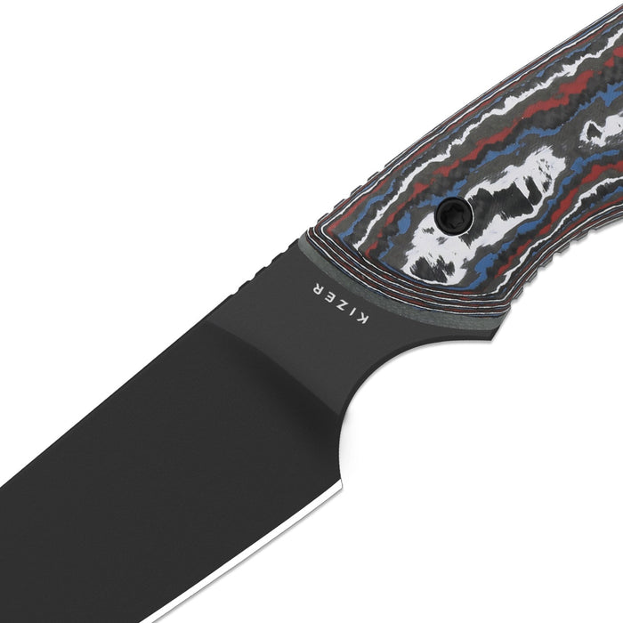 Kizer 1131A1 Whip Tail (CPM 10V, Sheepsfoot, Black Coating, FatCarbon Nebula & G10) Fixed Blade Knife