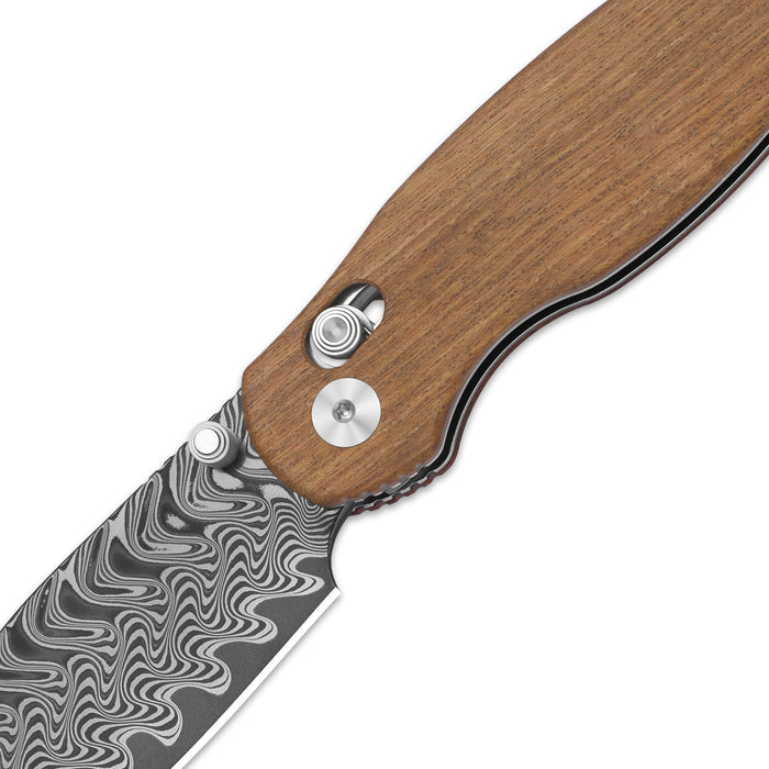 Kizer V3781CDA3 Phoca CD (Damascus, Drop Point, Acid Washed, Wood, Clutch Lock) Pocket Knife