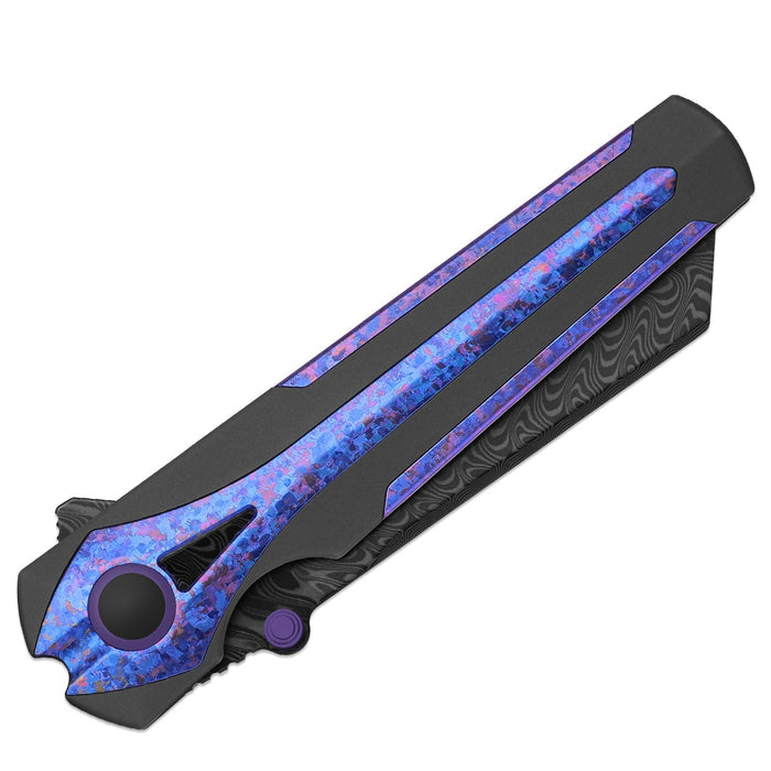 Kizer Ki3795A1 Staff (Damascus, Reverse Tanto, Acid-Washed, Titanium & Crystallized Titanium, Frame Lock) Folding Pocket Knife