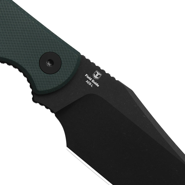 Kizer 1117A2 Field Guide (AEB-L, Black PVD Coating & Stonewashed, Trailing Point, Norplex UltreX G10, Green) Fixed Blade Knife