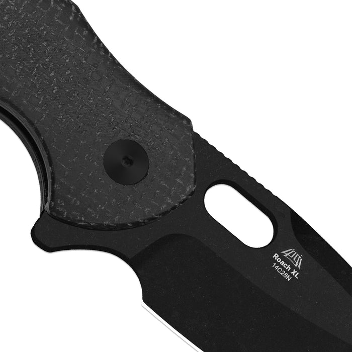 Kizer V4477BDA2 Roach XL (14C28N, Drop Point, Black PVD, Stonewashed, Micarta, Button Liner Lock) Pocket Knife