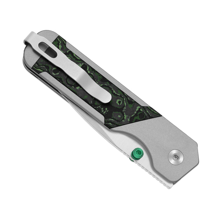 Kizer Ki3634.31BDA2 Militaw 315 (M390, Drop Point, Satin, Aluminum & FatCarbon Jungle Wear, Button Liner Lock) Folding Pocket Knife