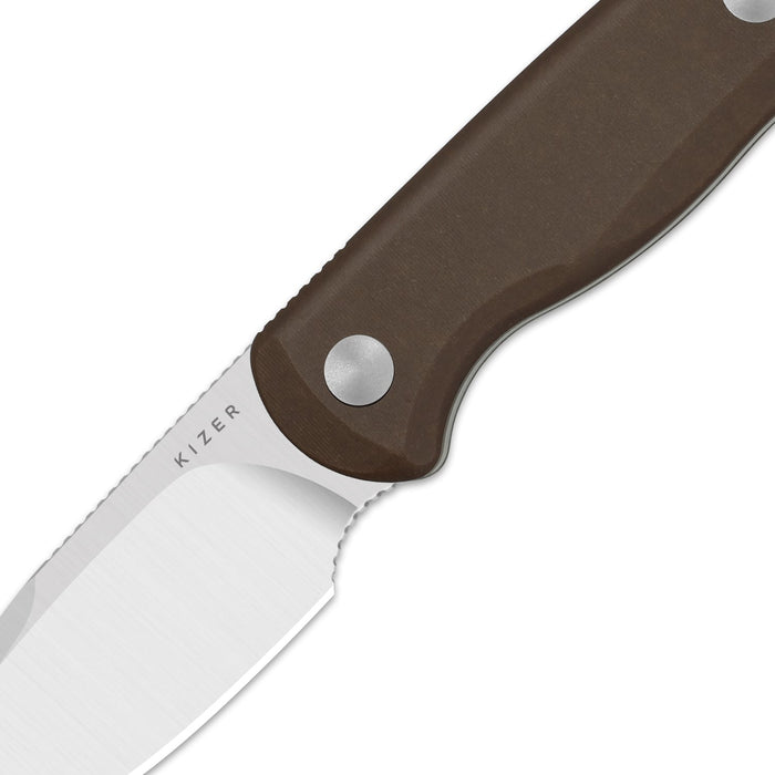 Kizer 1094A2 Drop Bear Fix (14C28N, Drop Point, Satin, Micarta) Fixed Blade Knife