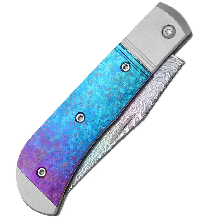Folding knife with a colorful handle on a white background