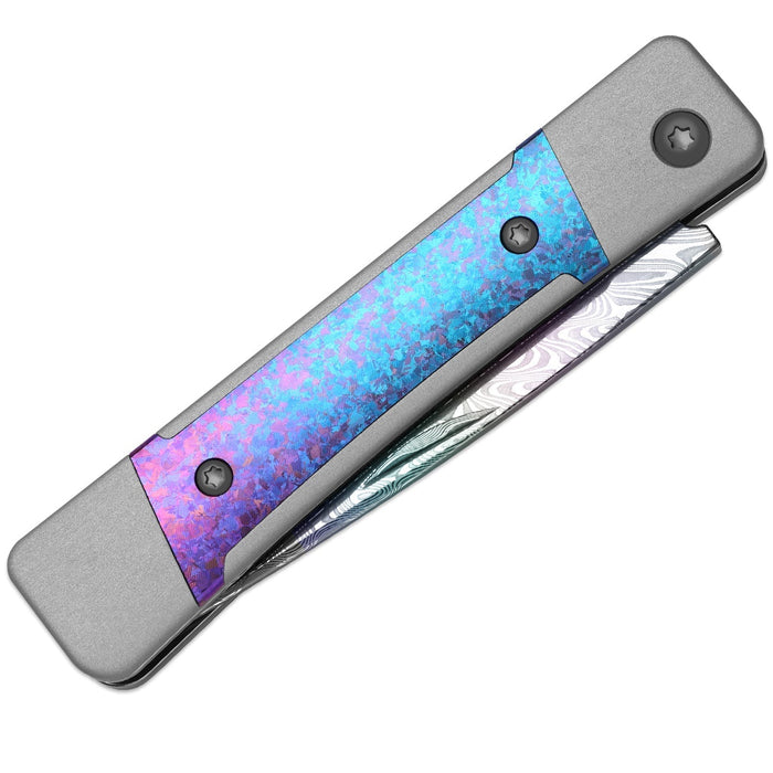 Kizer Ki2670A4 Little Grand (Rainbow Damascus, Drop Point, Acid-Washed, Aluminum/Titanium) Slip Joint Pocket Knife