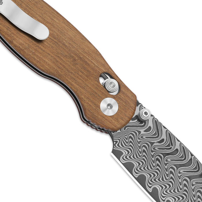 Kizer V3781CDA3 Phoca CD (Damascus, Drop Point, Acid Washed, Wood, Clutch Lock) Pocket Knife