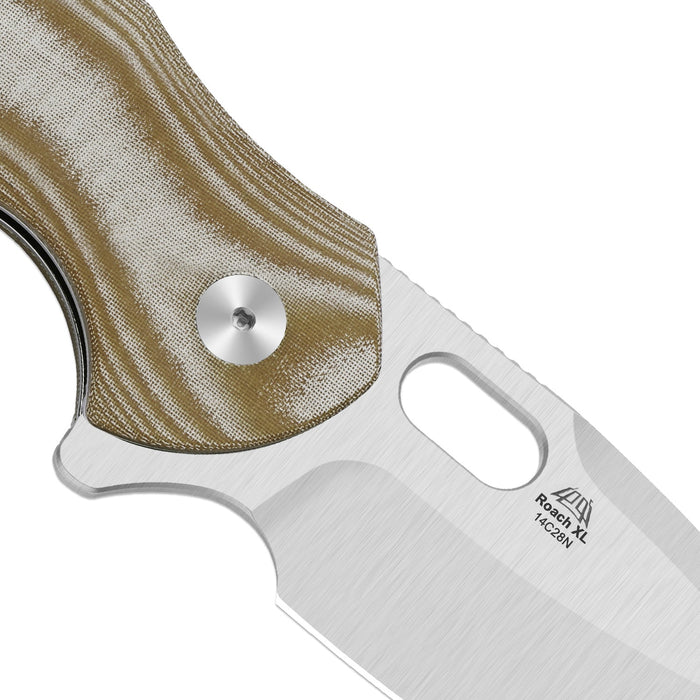 Kizer V4477BDA1 Roach XL (14C28N, Drop Point, Satin, Norplex UltreX Micarta, Button Liner Lock) Pocket Knife