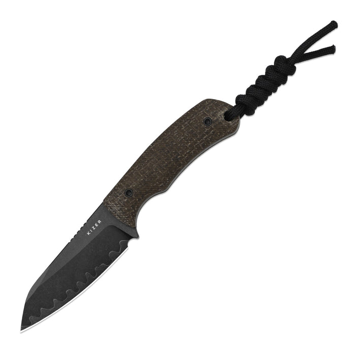 Kizer 1135A2 Field Mouse (3-Layer Composite Steel, Sheepsfoot, Acid-Washed, GID Canvas Micarta) Fixed Blade Knife