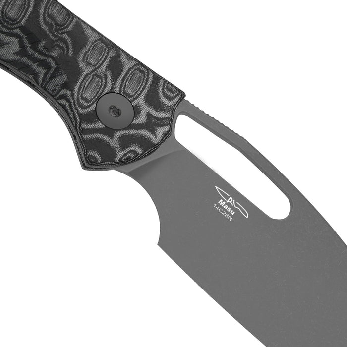 Kizer V3697A2 Masu (14C28N, Drop Point, Gray PVD, Vortex Pattern Micarta, Button Liner Lock) Folding Pocket Knife