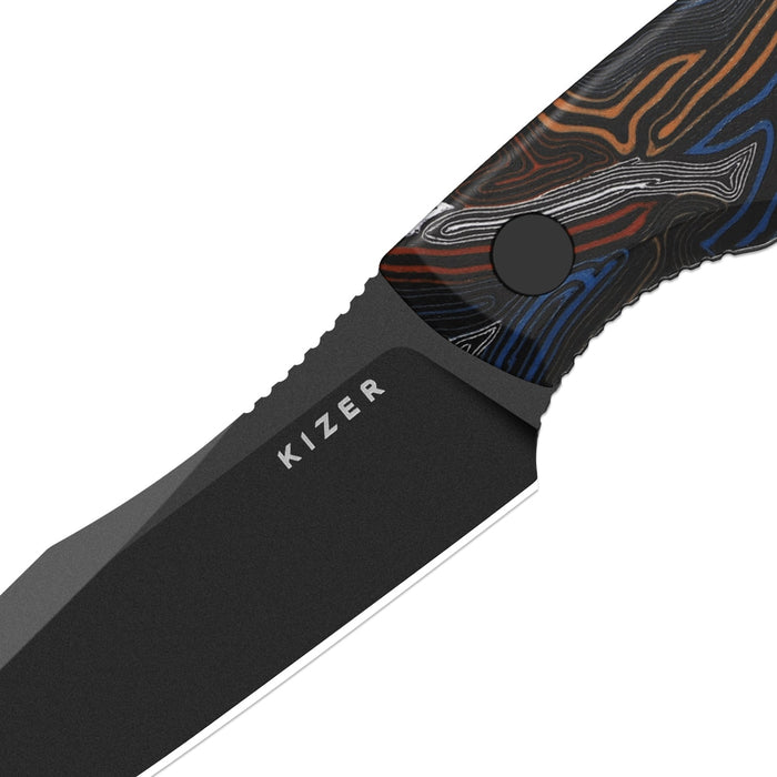 Kizer 1109A1 Hissbite (CPM 3V, Drop Point, Black Coating, Damascus G10) Fixed Blade Knife