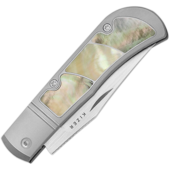 Kizer Ki3761A3 Trestle (S45VN, Clip Point, Brushed, Titanium/Carbon Fiber) Slip Joint Pocket Knife