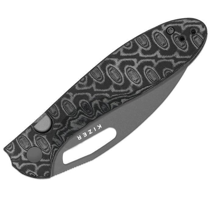 Kizer V3697A2 Masu (14C28N, Drop Point, Gray PVD, Vortex Pattern Micarta, Button Liner Lock) Folding Pocket Knife