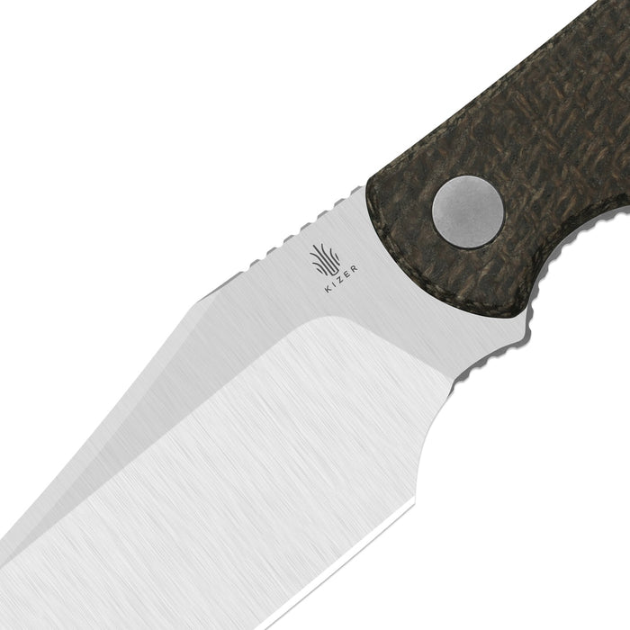 Kizer 1117A1 Field Guide (AEB-L, Satin, Trailing Point, Norplex UltreX Micarta, Brown) Fixed Blade Knife